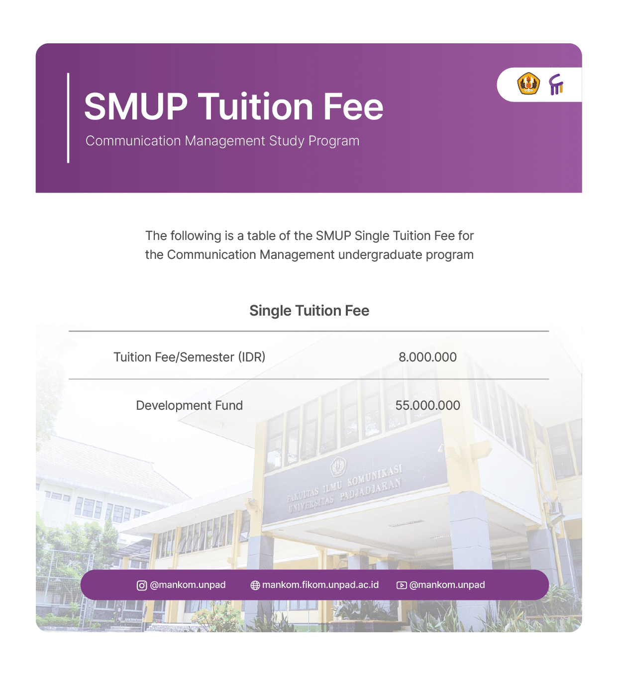 Tuition Fee - Program Studi Manajemen Komunikasi